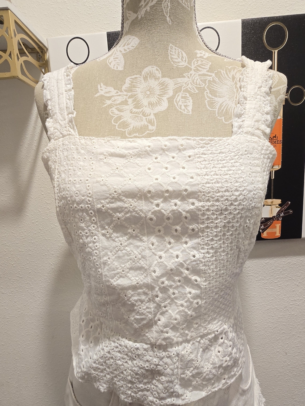 URBAN Romantics White Eyelet Strap Square-Neck Top